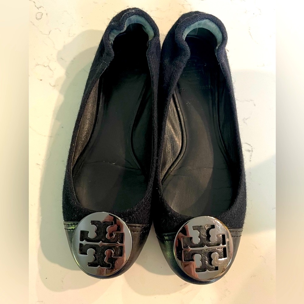 Tory Burch Black (Silver Logo) Ballet Flats
